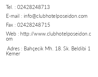 Club Otel Poseidon iletiim bilgileri